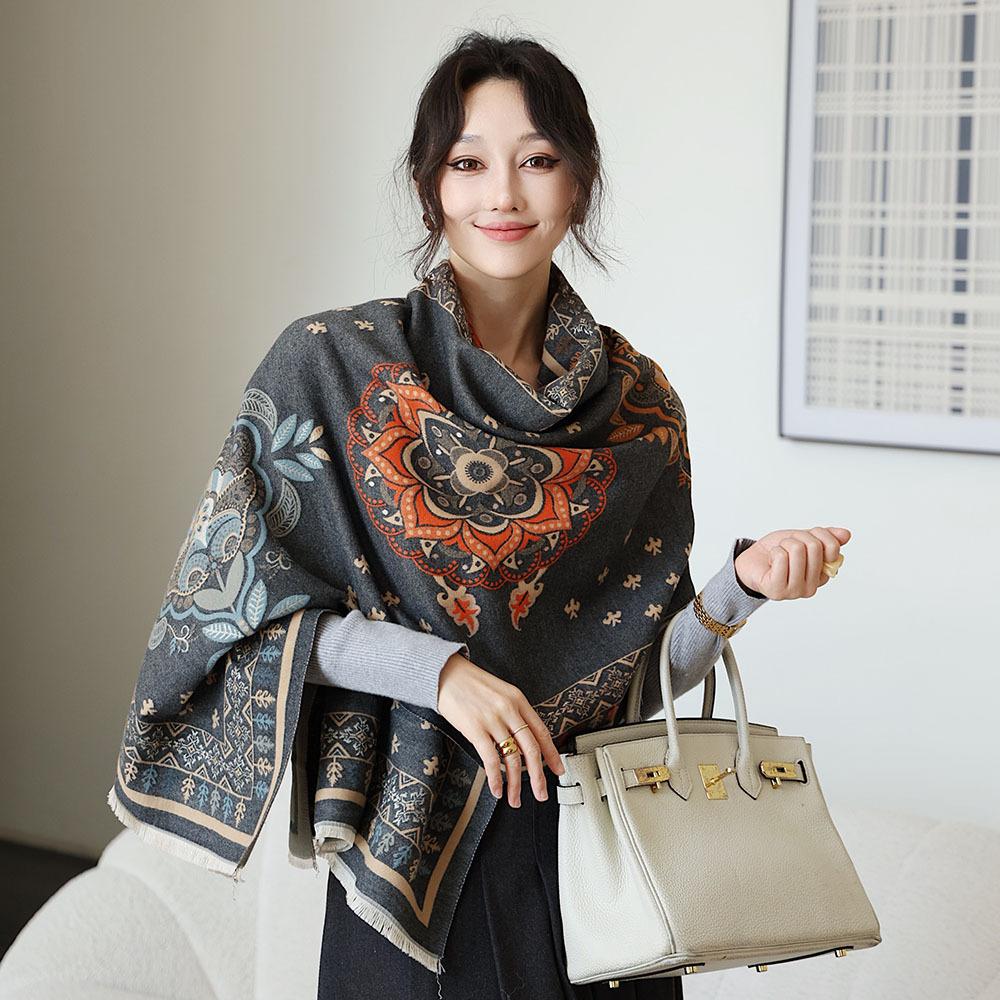 Double Sided Scarf For Women, Autumn And Winter Long Style, Suitable For Both Wearing And Wearing Cloaks, With A Thick Imitation Cashmere Shawl