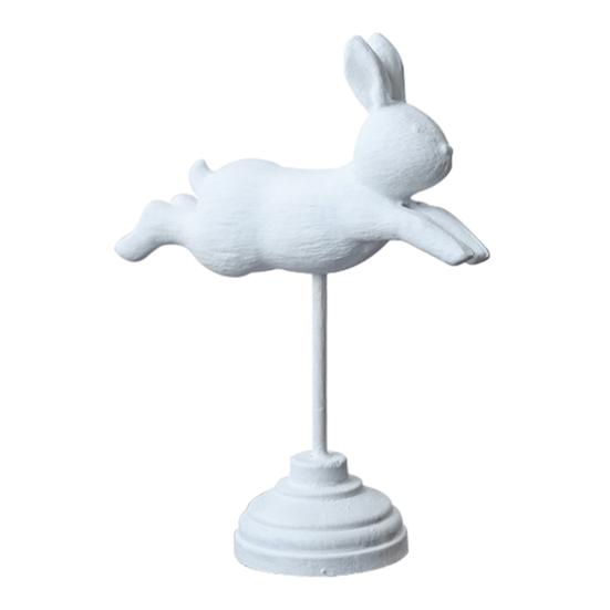 Wooden Bunny Figurine, Nordic Style Floating Running Rabbit Statue with Base for Desk, Bookshelf, TV Cabinet Home Decor