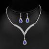Bridal Jewelry Set: European & American Style Diamond V-Neck Teardrop Pendant Necklace & Stud Earrings N5471