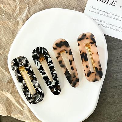 Korean Acetate Leopard Print Hairpins Barrettes Waterdrop Geometric Hair Clip For Women Hair Accessories Girls Side Bang Clip Headwear