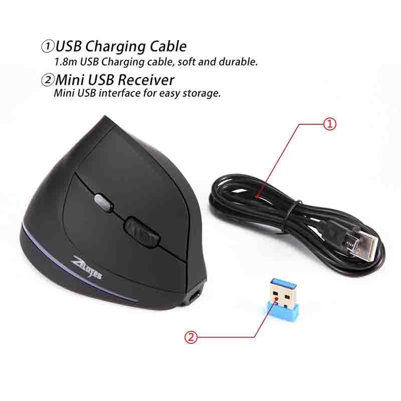 Ergonomic Wireless Vertical Mouse 2400 DPI Rechargeable Wireless Mice 2.4G Connection Vertical Wireless Mouse For Laptop/Desktop