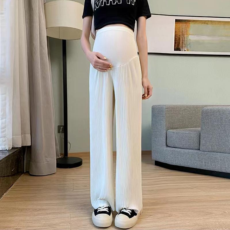 Women's Summer Ice Silk Maternity Pants - Thin, Straight Leg, Petite, Drapey Wide-Leg Style