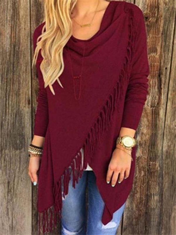 Stylish Women Tassels Casual Outwear Jacket Cardigan Long Sleeve Sweater In Solid Color