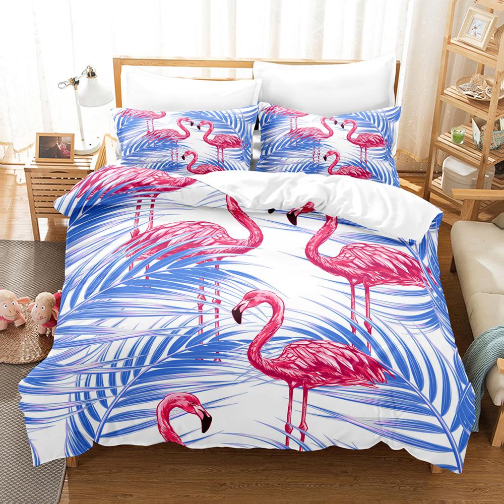 Flamingo Duvet Cover King Queen Tropical Palm Leaves Flower Bedding Set For Adult Red Animal Floral 2/3pcs Polyester Quilt Cover