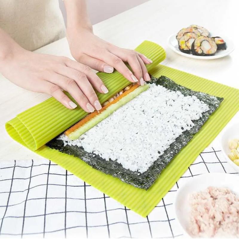 Dubbelsidig Imitation Bambu Sushi Rullmatta Livsmedelsgodkänd Silikon Rullmatta Ny Non-Stick Sushi Rulle Hållbara Återanvändbara Verktyg