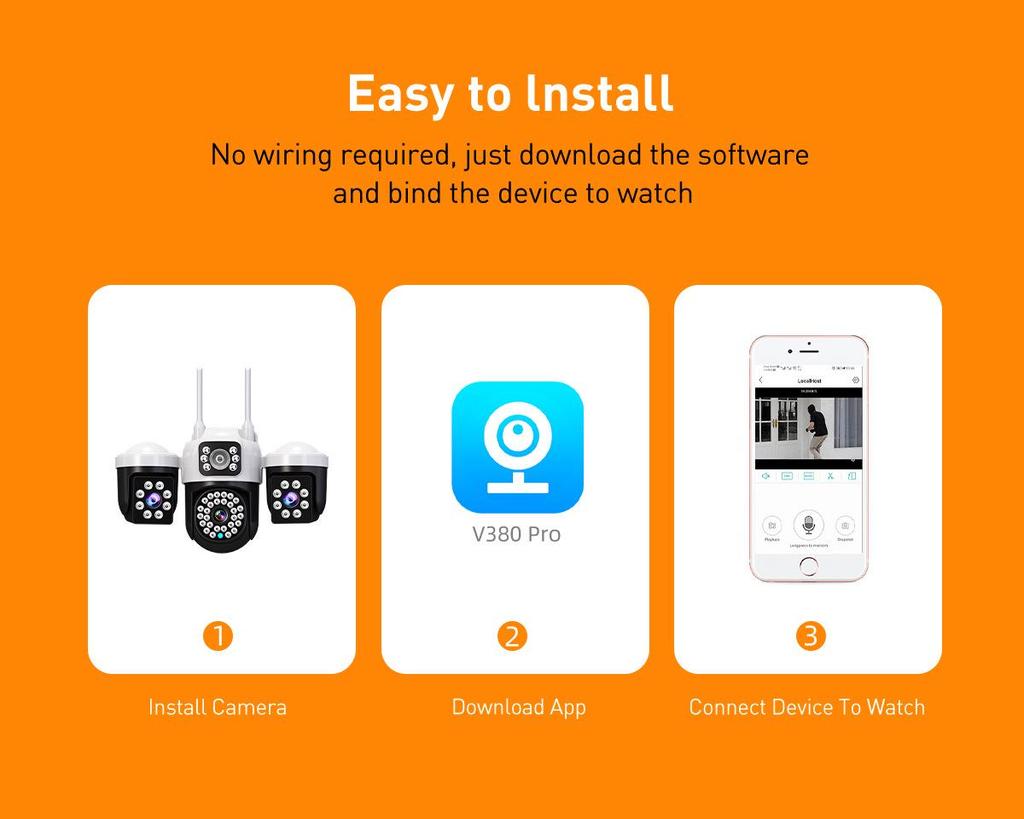 V380 Pro Triple-Eye Wireless Camera: Three-Screen, Three-Lens Intercom Surveillance System