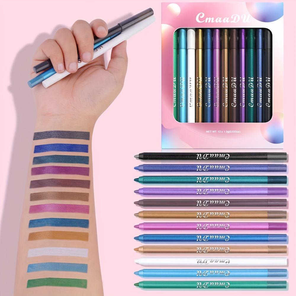 CMAADU 12pcs Waterproof Eyeliner Pencil Set - Sweat-Resistant, Transfer-Proof, Shimmering Multi-Color Eyeshadow & Highlighter Kit for Beginners