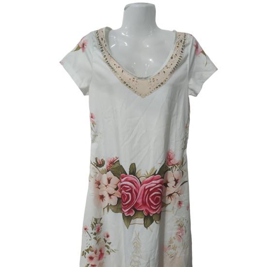 Damen Blumenmuster Maxikleid Kurzarm V-Ausschnitt Schwingkleid Boho Fließend A-Linie