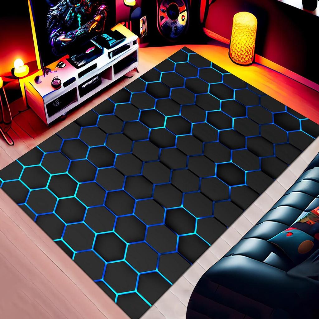 3D geometrický koberec Neonová světla Koberce Šestiúhelníky Koberce pro domácí hraní Herna Dekor Obývací pokoj Ložnice Teens E-Sport Koberec Mat