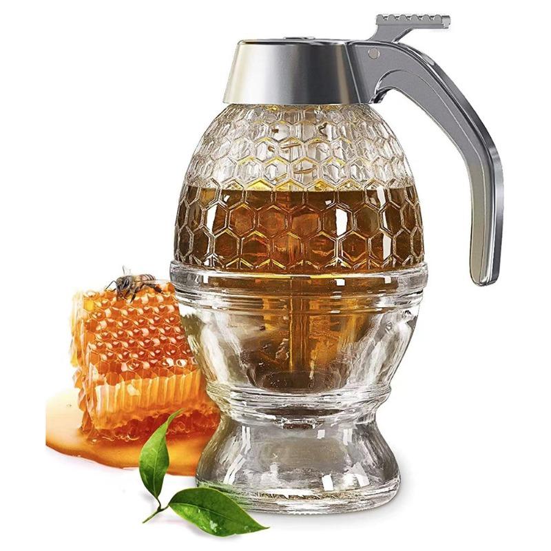 1set Squeezing Bottle Plastic Sealed Can Creative Press Type Honey Jar Funnel Syrup Pot with Base Honey Syrup Sealed Jar