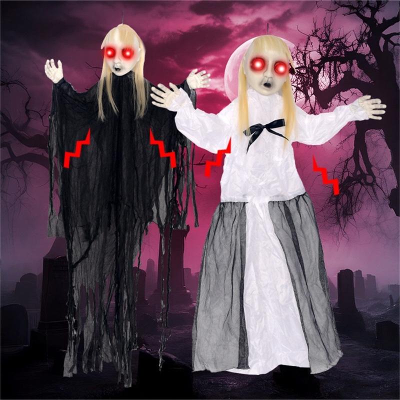 Sound Activated Skeleton Hanging Decoration Voice-Activated Skeleton with Sound Effect For Porch Yard Lawn Garden