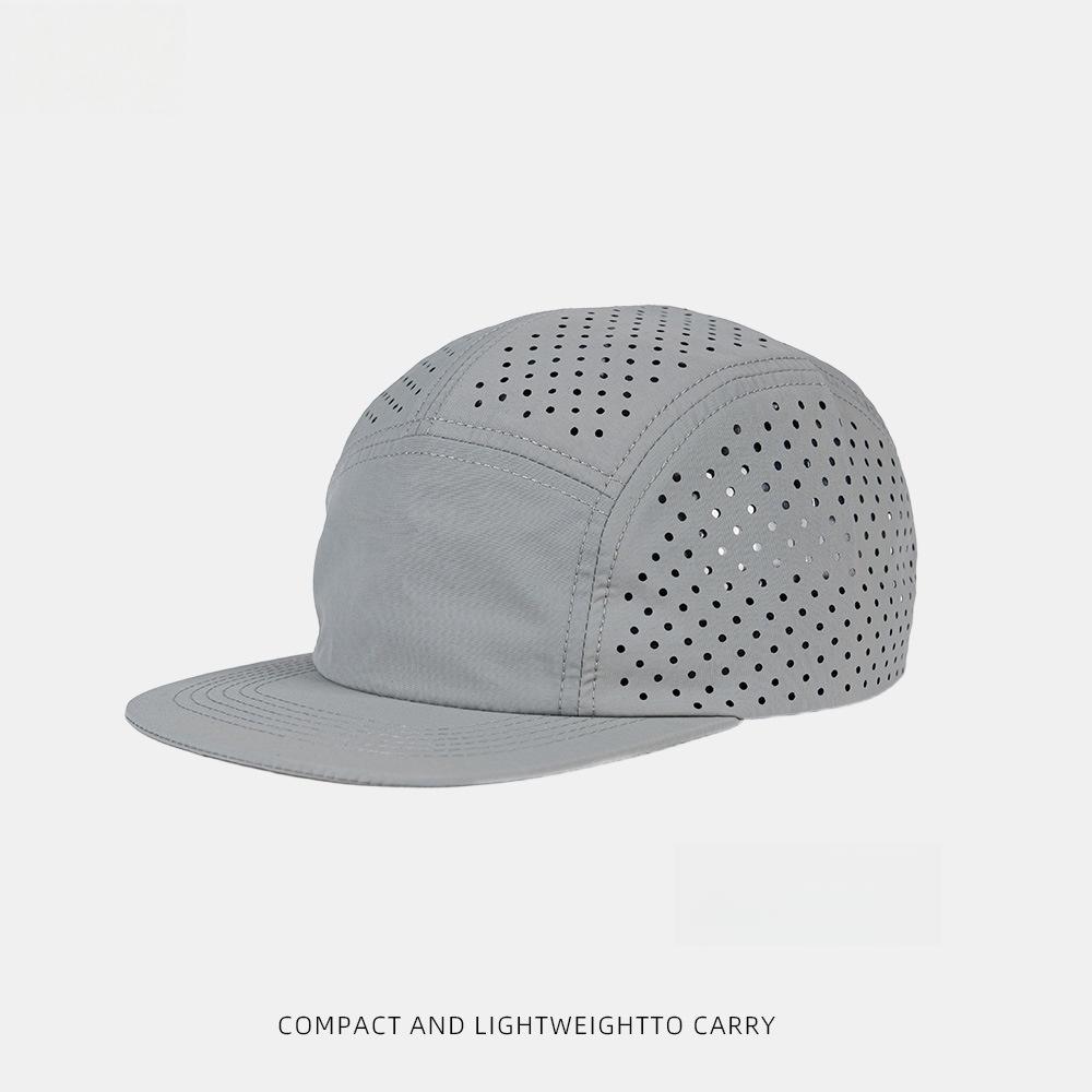 Quick-Dry 5 Panel Running Cap Laser Cut Perforated Breathable Sport Hat Ultra-Lightweight Soft Top Baseball Cap for Men Women Adjustable серый