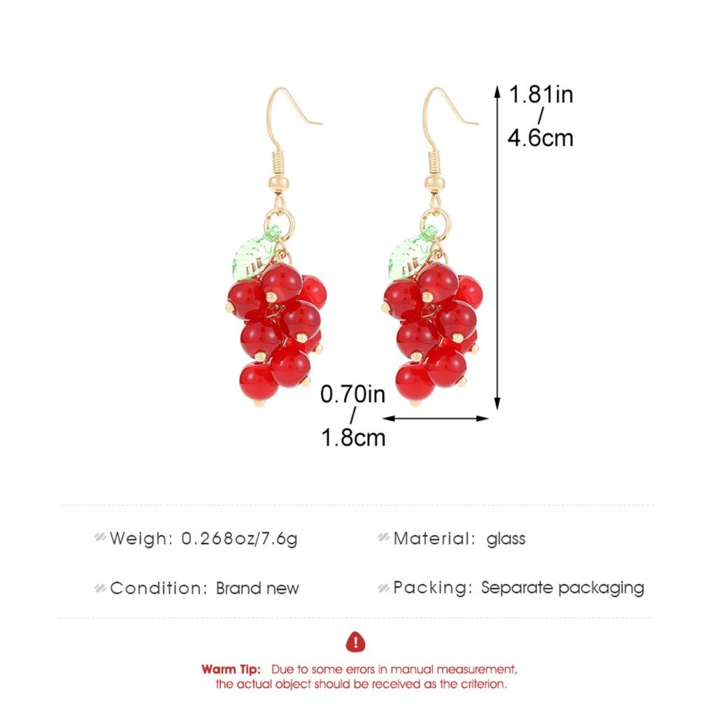 Red Berry Cluster Drop Earrings Fruit Inspired Dangle Earrings Gold Tone Hook Earrings for Women