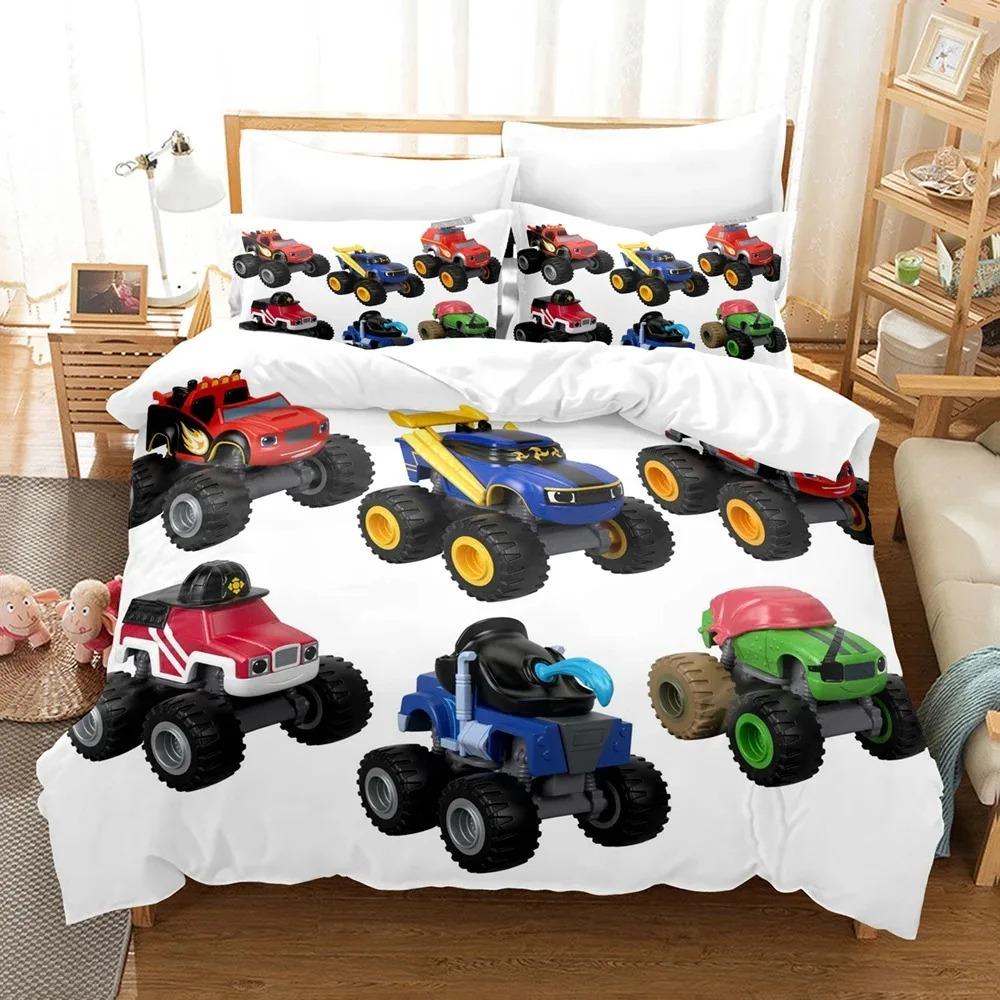3D Print Blaze N Monster Machines Beddengoed Set Cartoon Dekbedovertrek Dubbel Twin Vol Queen King Volwassen Jongens Beddengoed Dekbedovertrek US King(264x228cm)