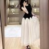 Elegant Ladies Round Neck Sleeveless Long Dress Chic Design Patchwork Color Formal Occasion Women Summer Dress