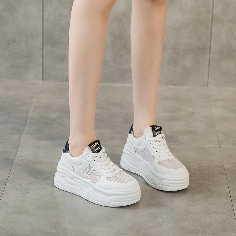 

3233 small size leather sneakers women s inner height increase Korean version color matching dad shoes platform casual mesh white shoes women 39