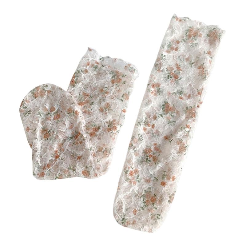

Womens Girls Sheer Lace Mesh Socks See Through Slouch Socks Transparent Elegant Loose Socks Cute Lace Tulle Socks One Size оранжевый