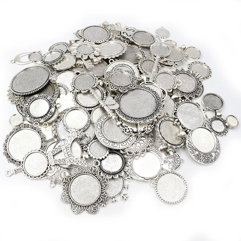 30g Směs stylů Starožitný bronz Stříbrný pozlacený zinková slitina Přívěsek Prázdný Cameo Cabochon Základna Nastavení Rámečky Šperky Příslušenství