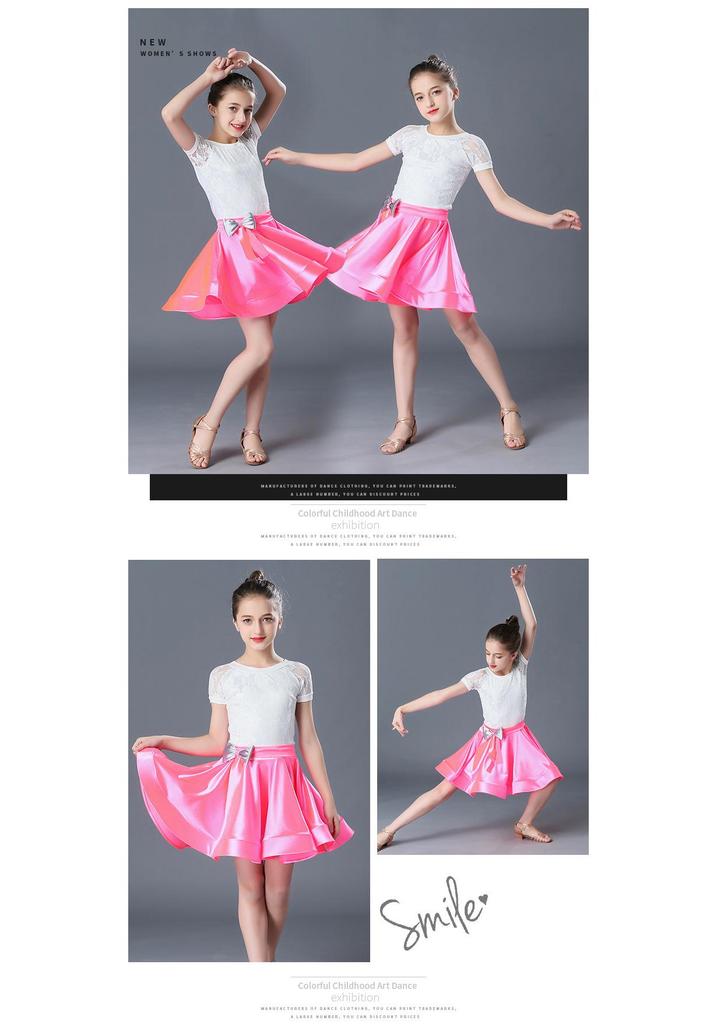 Kids Girls' Lace Swing Skirt Latin Dance Costume for Performance and Practice