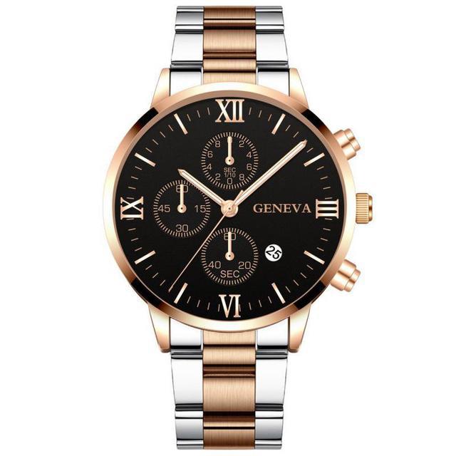 Wis Steel Strap Watch, Men'S Stainless Steel Three-Eye Calendar Quartz Alloy Watch
