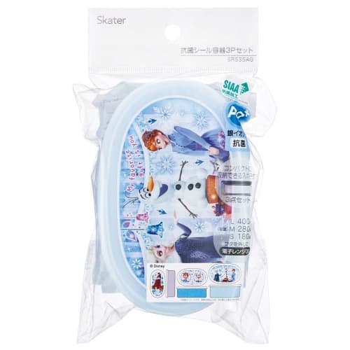 Skater Lunch Box Seal Container Storage Container Made in Japan (Large 400ml, Medium 280ml, Small 180ml) Set of 3 Ag+ Antibacterial Disney Frozen 24 G
