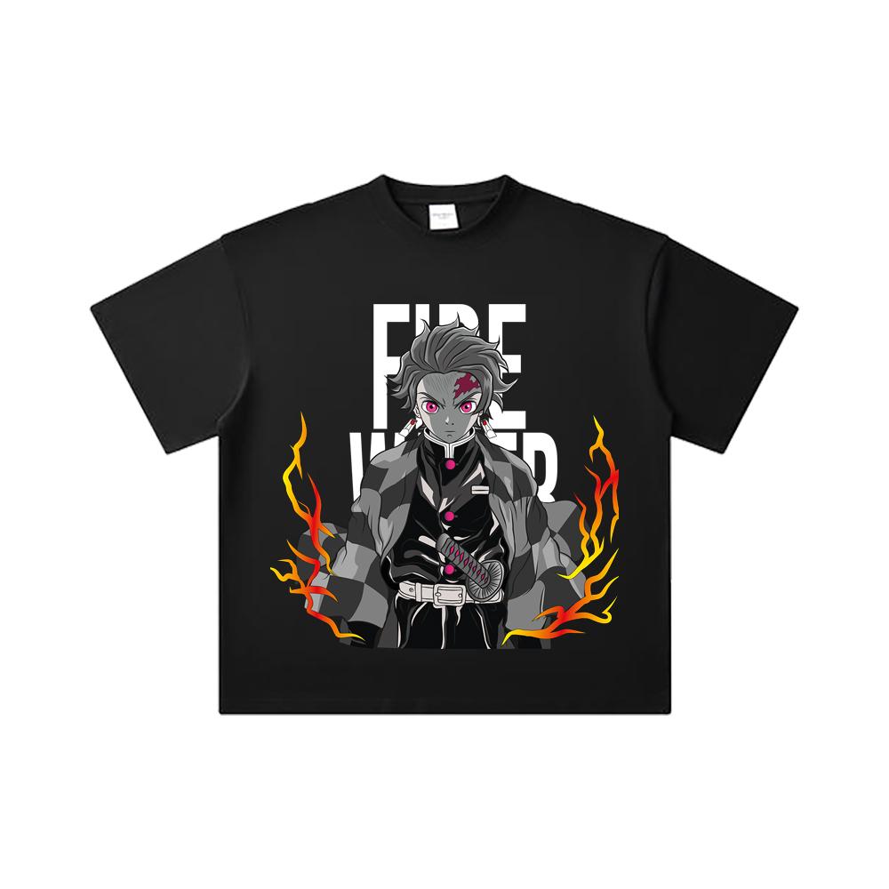 260 GSM Double Yarn 32 Count 100% Cotton Demon Slayer V116 Tanjiro Print Unisex Heavy Cotton T Shirt