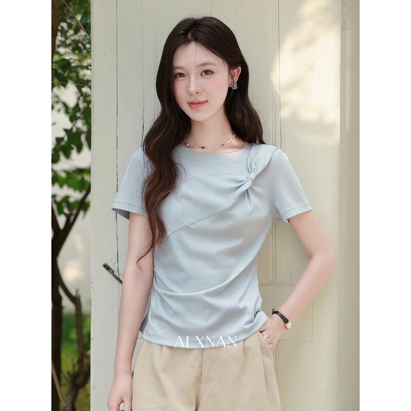 Women s Elegant Blue Twist-Knot T-Shirt S