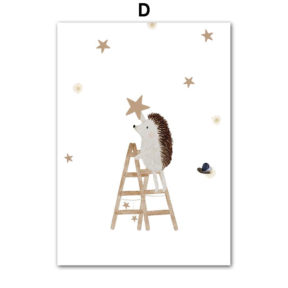 Boho Space Rocket Bear Panda Mouse Nursery Posters Cartoon Wall Art Print Canvas Painting Baby Kids Room Home Decoration Picture