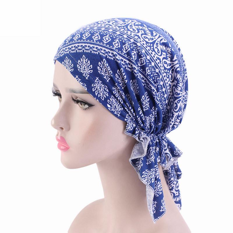

New Muslim Bamboo Pre-Tied Scarf Ladies Chemo Cap Women Turban Hat Headwear Headscarf Wrap Cancer Bandanas Hair Accessories королівський синій колір