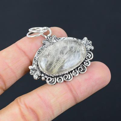 Gift For Her 925 Sterling Silver Natural Golden Rutile Gemstone Jewelry Pendant