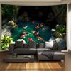Japanese Style Koi Tapestry, Swimming Carp And Lush Plants, Peaceful Wall Decor For Living Room Dorm