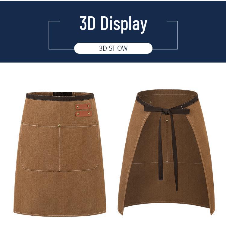 Unisex Black Half Apron - Korean Style Denim for Bar & Cafe Workers