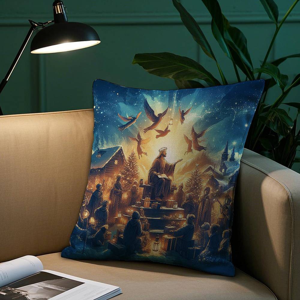 Jesus Christus Porträt Christliche Kunst Kissenbezug Kurzplüsch Druck Kissenbezug Quadratische Zierkissenbezüge Sofa Heimdeko