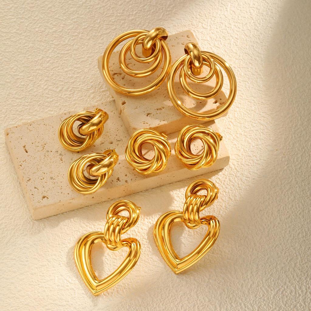 Chunky Knot Earrings Gold Plated Geometric Earrings for Women, Thick Statement Dangle Drop Earrings Hypoallergenic Jewelry