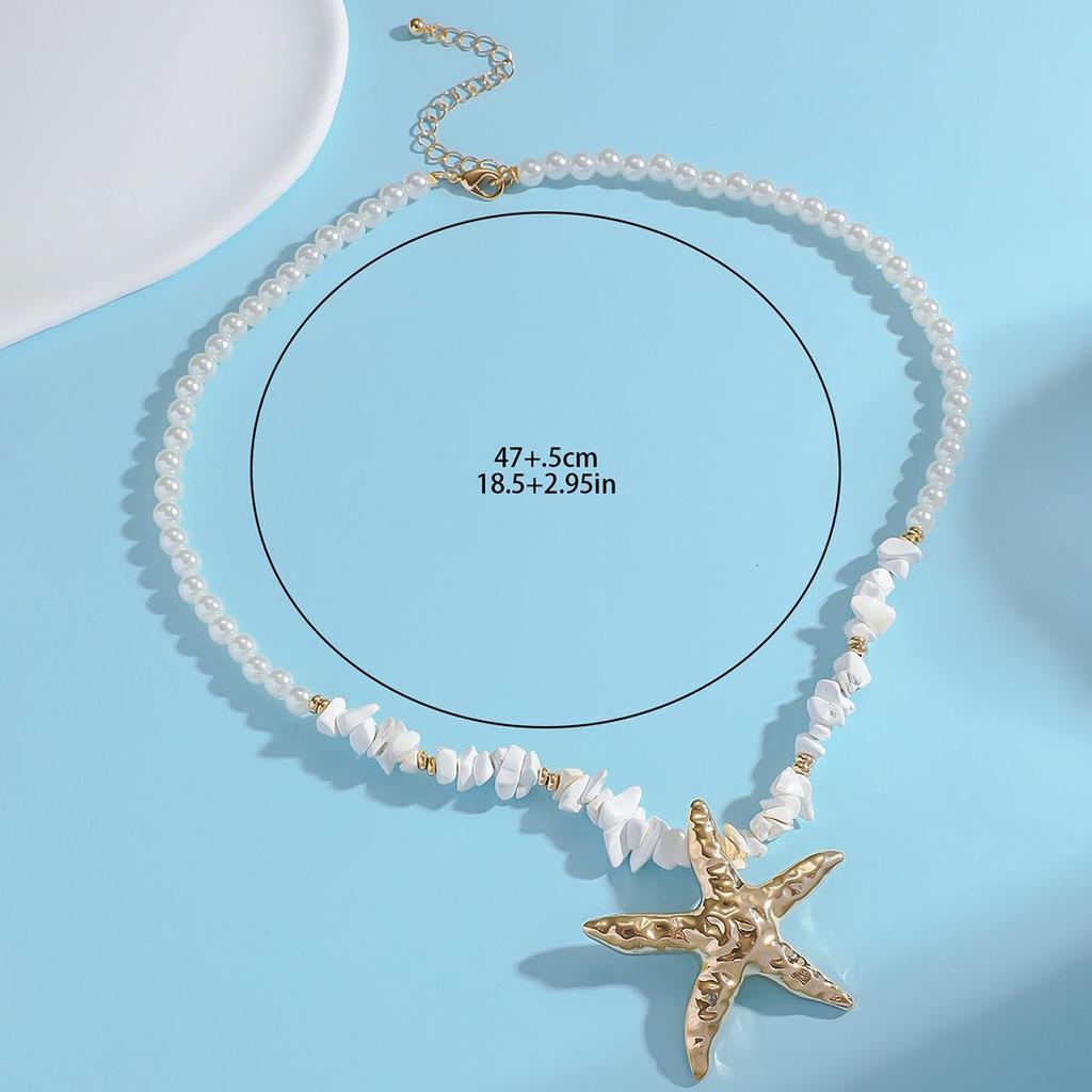 Cross-border Starfish Shell Beaded Necklace: Fashionable Handmade Imitation Pearl Jewelry