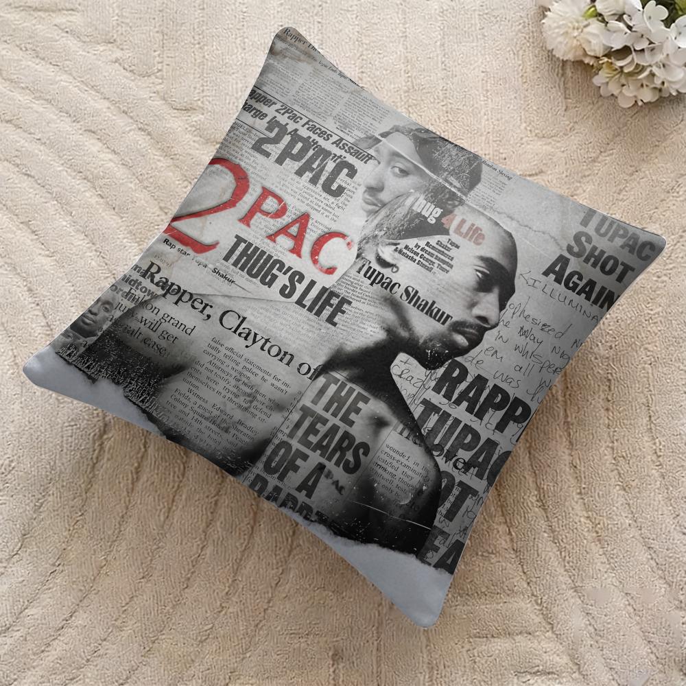 Cool T-Tupac 2Pac S-Shakur Cushion Cover Silky Short Plush Invisible Zipper Dustproof Sofa Pillow Case For Home Decor