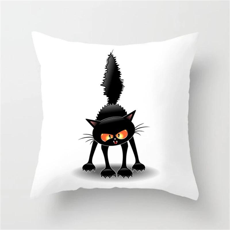 Black and White Funny Cat Cartoon Pillow Sofa Decoration Cushion Cover Car Living Room Bedroom Home Decor