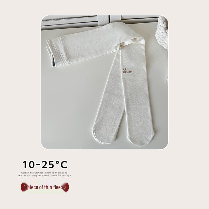 2025 Autumn-Winter Girls' Brushed Letter Leggings: Versatile White Elastic Tights