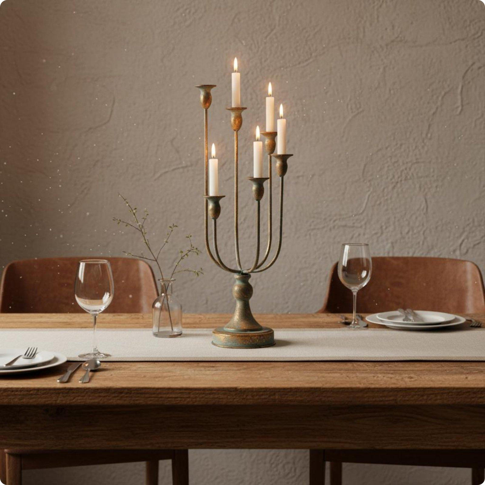 Vintage Metal Candelabra Industrial FiveArm Candle Holder Antique Bronze Finish 5Arm
