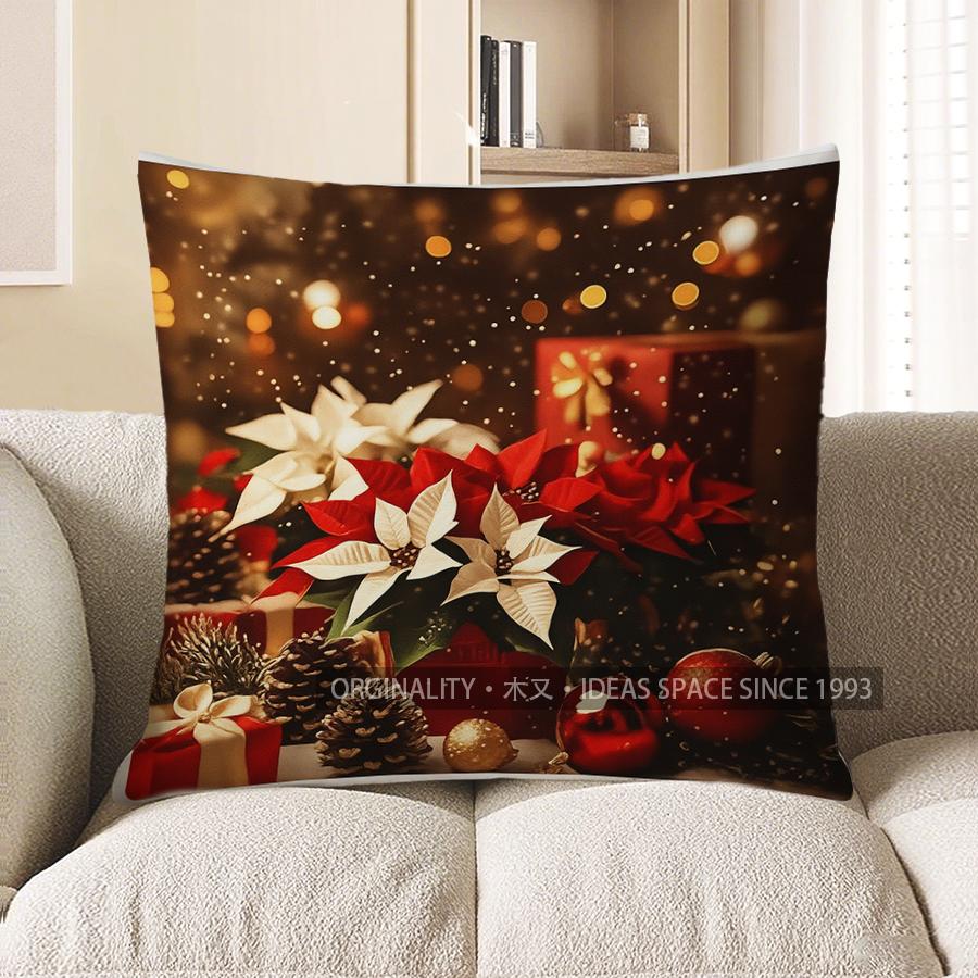 Home Decor Christmas Wreath Floral Pillow for Home Decor Pattern Cushion Cover Suitable for Sofa Bedroom Car Pillow Cover
