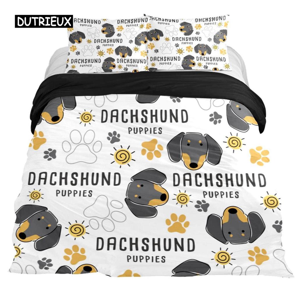Dachshund Duvet Cover Set Cartoon Style Dachshunds King Size Bedding Set for Dog Lovers Kids Teens 2/3pcs Twin Comforter Cover