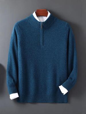 Men's 12-Gauge Zipper Sweater with Half-High Collar - Versatile Knitwear for Autumn/Winter Commute