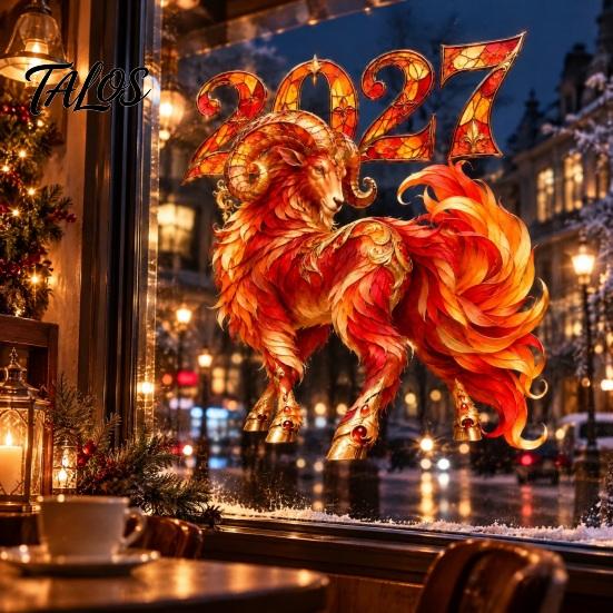 Festive Glass Decorations for Business 2027 Chinese Zodiac Sheep Static Sticker, Non Adhesive Window Holiday Store Decor Clings, New Year Decal