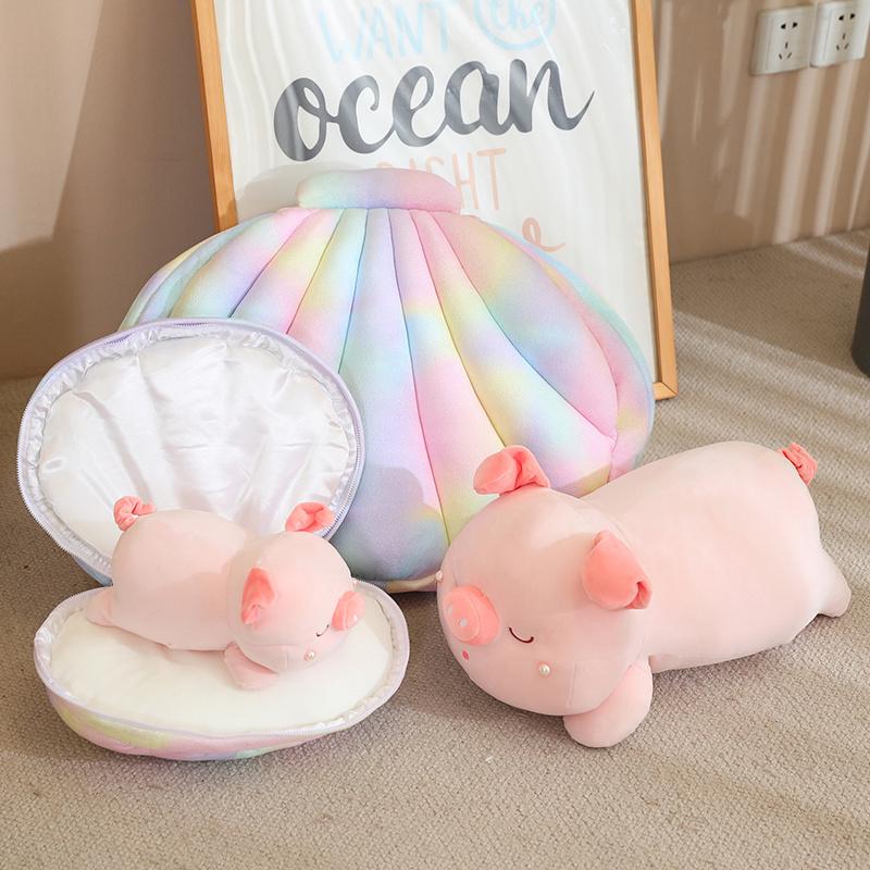 New Kawaii Pink Piggy Doll Stuffed Inside The Shell Plush Toy Pig Hided In The Conch Birthday Present