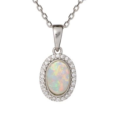 [R5603] - Ručně vyráběný stříbrný přívěsek 'Opalová bohyně' stříbřitě bílý (rhodium) - 10x8mm