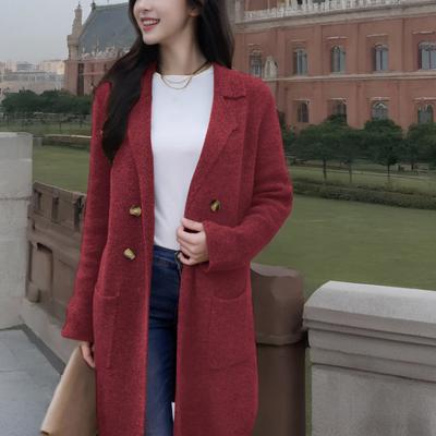 Cappotto Lungo da Donna in Misto Lana Oversize Doppio Petto Trench Risvolto Dentellato Autunno Inverno Caldo Soprabito