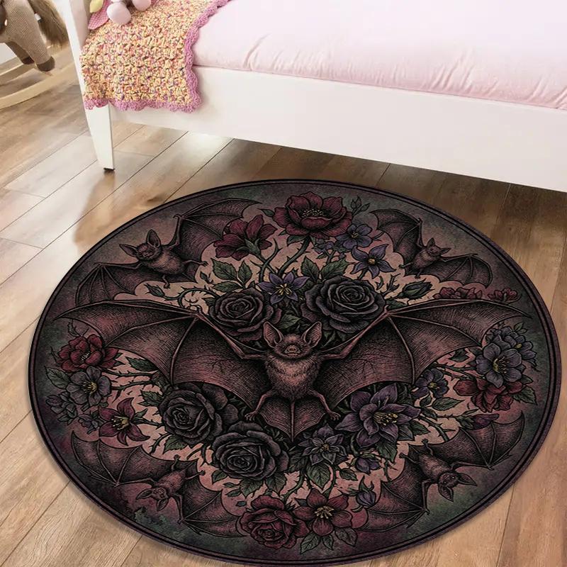 Bat Retro Round Area Rug,Carpet Rug for Living Room Bedroom Sofa Playroom Decor,Non-slip Floor Mat100