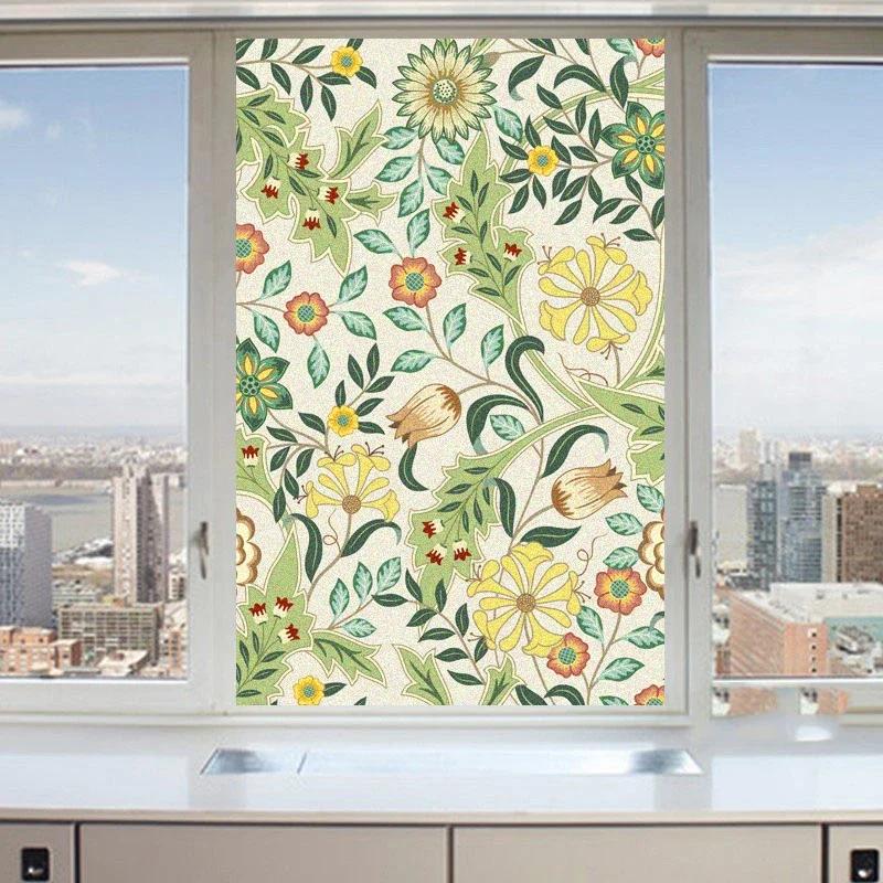 Flowers Window Privacy Film Glue-free Window Tint Decorative Static Cling Window Stickers for Home 40x60cm