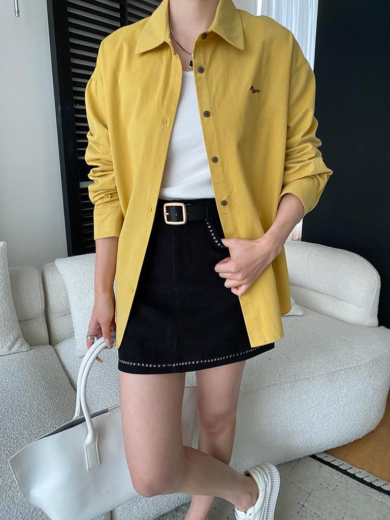 Sinan Early Spring Cartoon Puppy Embroidery Loose Cotton Long Sleeve Shirt