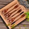 Simple Wooden Spoon Fork Set Long Handle Design For Deep Container Natural Finish Kitchenwares Durable Cooking Utensils